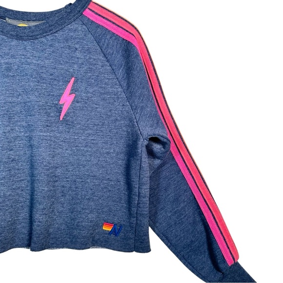 AVIATOR NATION Bolt Rainbow Stripe Cropped Cut-Off Sweater - Picture 3 of 8